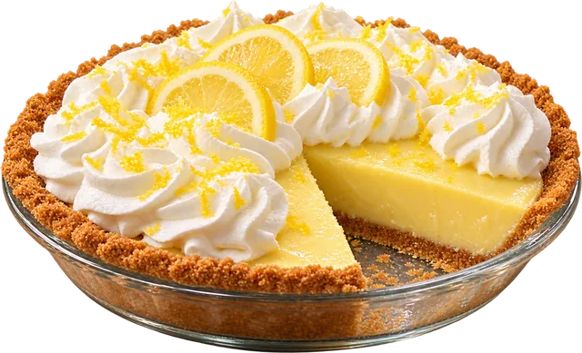 Lemon icebox pie with one slice cut