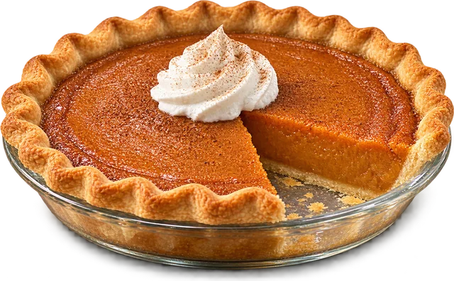 Sweet potato pie with one slice cut